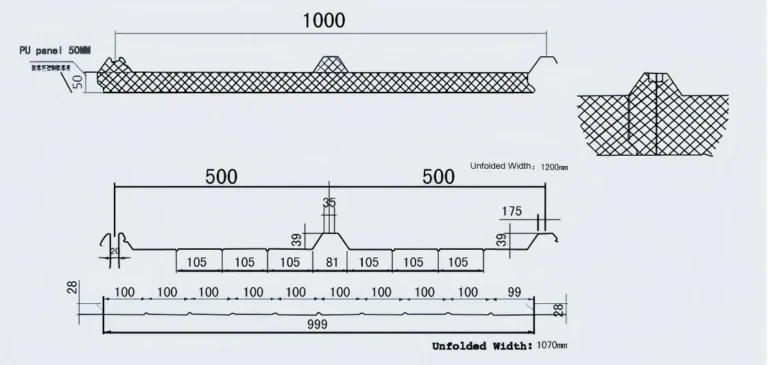 Insulated PIR PU Sandwich Roof Panel Drawing