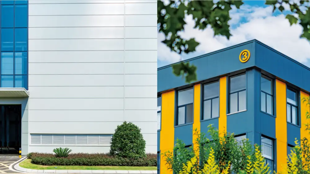 Metal wall sandwich panel facade on a commercial building